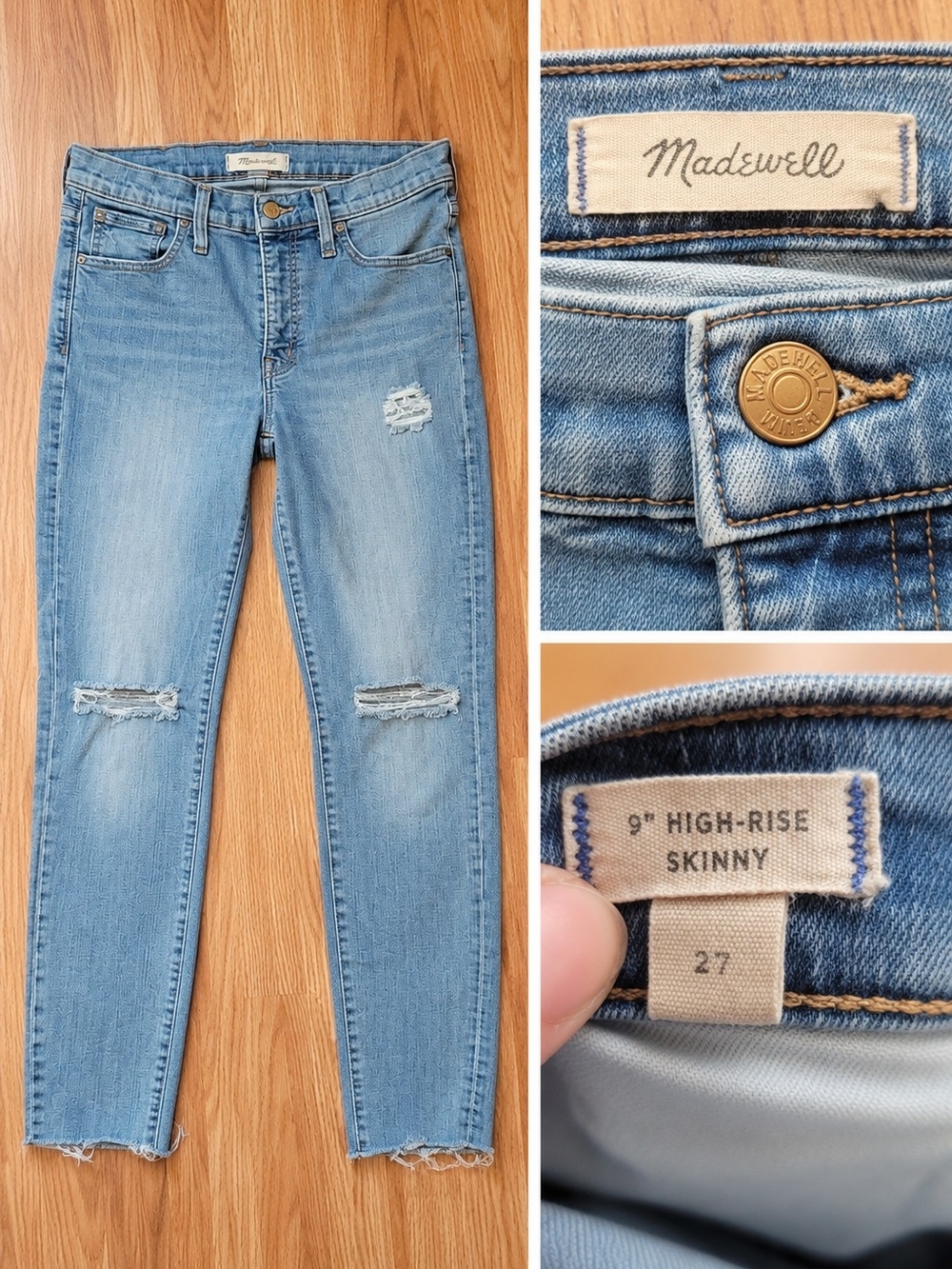 Madewell Light Blue Skinny Jeans with Knee Distress